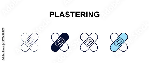 plastering multi-style outline icon set - medical concept. Thin line, regular, filled, colored plastering icon