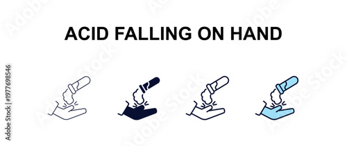 acid falling on hand multi-style outline icon set - medical concept. Thin line, regular, filled, colored acid falling on hand icon