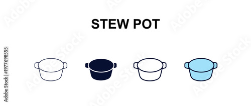 stew pot multi-style outline icon set - kitchen concept. Thin line, regular, filled, colored stew pot icon