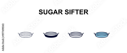 sugar sifter multi-style outline icon set - kitchen concept. Thin line, regular, filled, colored sugar sifter icon