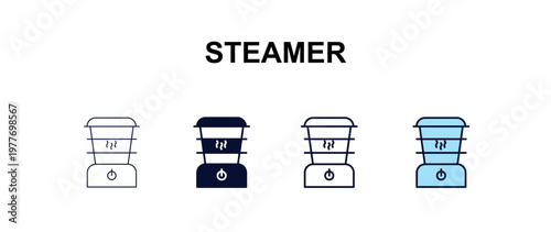 steamer multi-style outline icon set - kitchen concept. Thin line, regular, filled, colored steamer icon