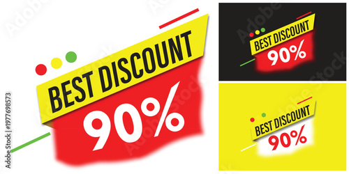 90% Discount Concept with Shopping Icons and Vibrant Backgrounds