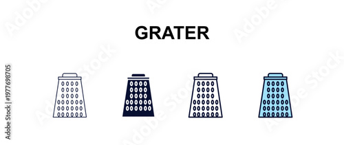 grater multi-style outline icon set - kitchen concept. Thin line, regular, filled, colored grater icon