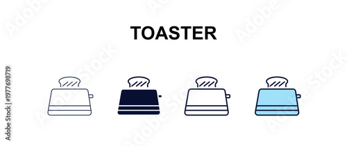 toaster multi-style outline icon set - kitchen concept. Thin line, regular, filled, colored toaster icon