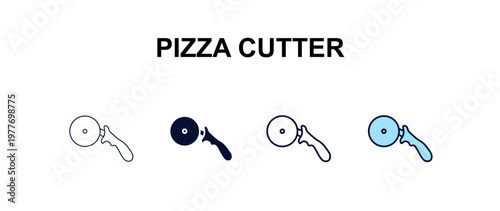 pizza cutter multi-style outline icon set - kitchen concept. Thin line, regular, filled, colored pizza cutter icon