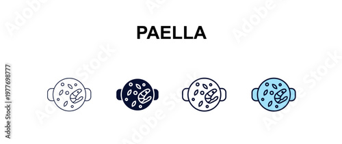 paella multi-style outline icon set - kitchen concept. Thin line, regular, filled, colored paella icon