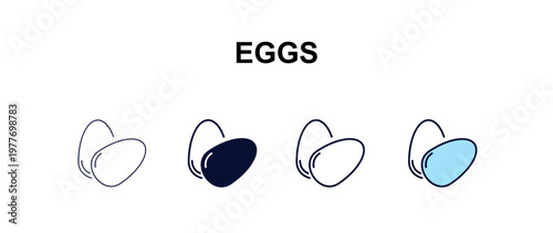 eggs multi-style outline icon set - kitchen concept. Thin line, regular, filled, colored eggs icon