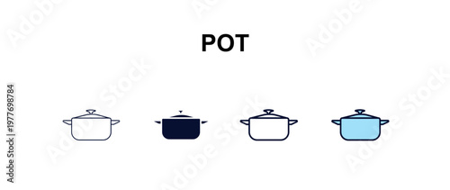 pot multi-style outline icon set - kitchen concept. Thin line, regular, filled, colored pot icon