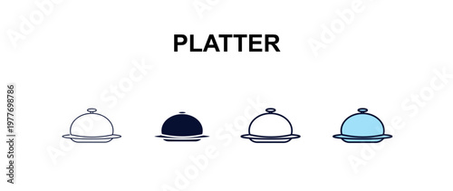 platter multi-style outline icon set - kitchen concept. Thin line, regular, filled, colored platter icon