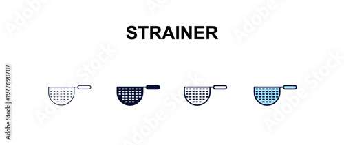 strainer multi-style outline icon set - kitchen concept. Thin line, regular, filled, colored strainer icon