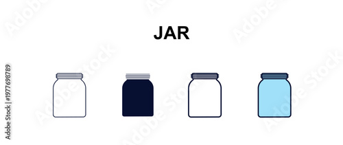 jar multi-style outline icon set - kitchen concept. Thin line, regular, filled, colored jar icon