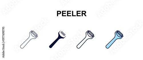 peeler multi-style outline icon set - kitchen concept. Thin line, regular, filled, colored peeler icon