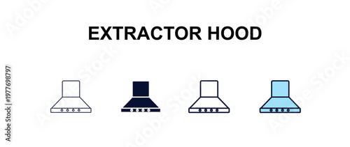 extractor hood multi-style outline icon set - kitchen concept. Thin line, regular, filled, colored extractor hood icon