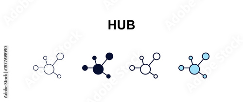 hub multi-style outline icon set - internet security concept. Thin line, regular, filled, colored hub icon