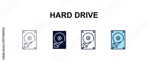 hard drive multi-style outline icon set - internet security concept. Thin line, regular, filled, colored hard drive icon