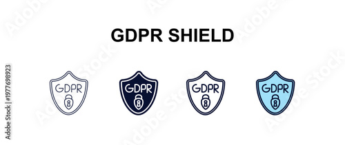 gdpr shield multi-style outline icon set - internet security concept. Thin line, regular, filled, colored gdpr shield icon