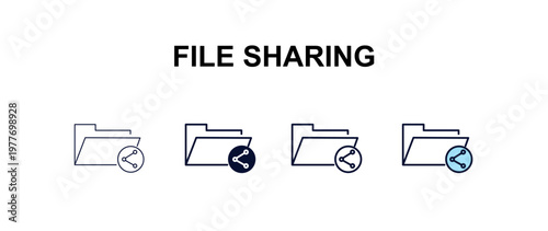 file sharing multi-style outline icon set - internet security concept. Thin line, regular, filled, colored file sharing icon