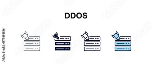ddos multi-style outline icon set - internet security concept. Thin line, regular, filled, colored ddos icon