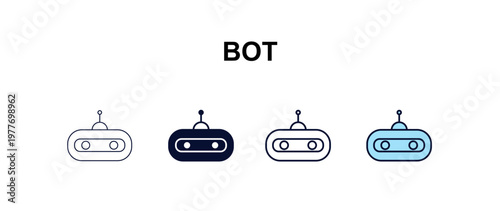 bot multi-style outline icon set - internet security concept. Thin line, regular, filled, colored bot icon