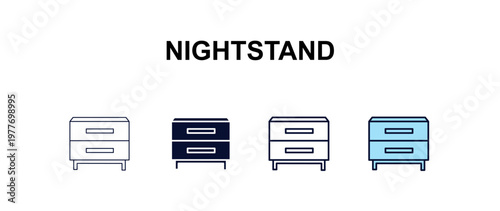 nightstand multi-style outline icon set - hotel concept. Thin line, regular, filled, colored nightstand icon