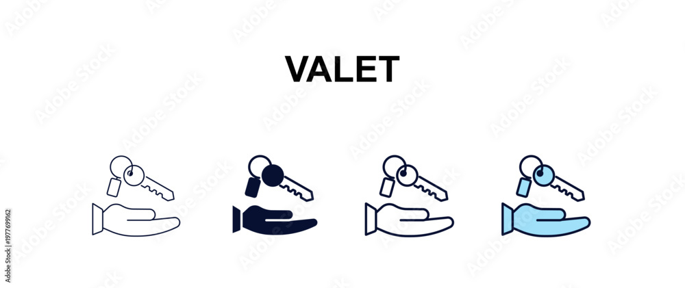 Obraz premium valet multi-style outline icon set - hotel concept. Thin line, regular, filled, colored valet icon