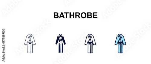 bathrobe multi-style outline icon set - hotel concept. Thin line, regular, filled, colored bathrobe icon