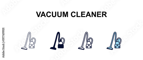 vacuum cleaner multi-style outline icon set - hotel concept. Thin line, regular, filled, colored vacuum cleaner icon