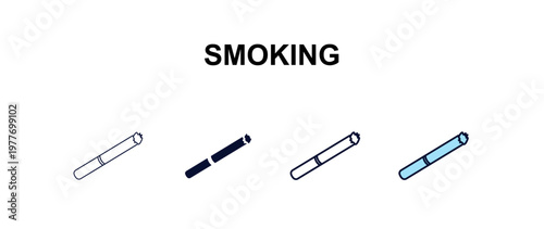 smoking multi-style outline icon set - hotel concept. Thin line, regular, filled, colored smoking icon