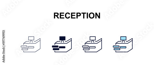 reception multi-style outline icon set - hotel concept. Thin line, regular, filled, colored reception icon