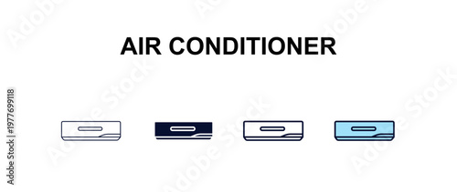 air conditioner multi-style outline icon set - hotel concept. Thin line, regular, filled, colored air conditioner icon