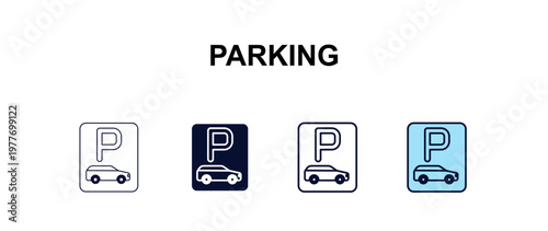 parking multi-style outline icon set - hotel concept. Thin line, regular, filled, colored parking icon