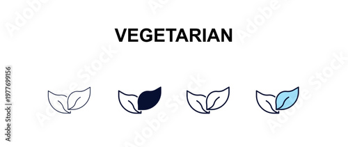 vegetarian multi-style outline icon set - hotel concept. Thin line, regular, filled, colored vegetarian icon