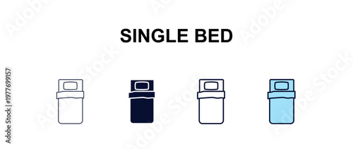 single bed multi-style outline icon set - hotel concept. Thin line, regular, filled, colored single bed icon
