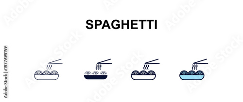 spaghetti multi-style outline icon set - hotel concept. Thin line, regular, filled, colored spaghetti icon
