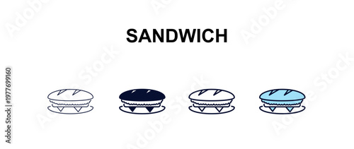 sandwich multi-style outline icon set - hotel concept. Thin line, regular, filled, colored sandwich icon