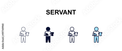 servant multi-style outline icon set - hotel concept. Thin line, regular, filled, colored servant icon
