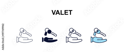 valet multi-style outline icon set - hotel concept. Thin line, regular, filled, colored valet icon