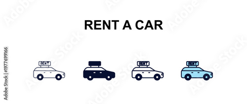 rent a car multi-style outline icon set - hotel concept. Thin line, regular, filled, colored rent a car icon