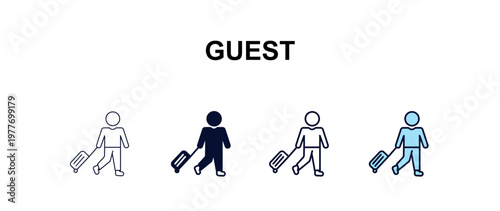 guest multi-style outline icon set - hotel concept. Thin line, regular, filled, colored guest icon