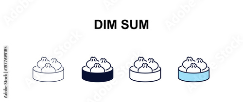 dim sum multi-style outline icon set - hotel concept. Thin line, regular, filled, colored dim sum icon