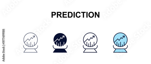 prediction multi-style outline icon set - ai and tech concept. Thin line, regular, filled, colored prediction icon