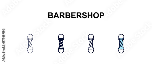 barbershop multi-style outline icon set - hotel concept. Thin line, regular, filled, colored barbershop icon