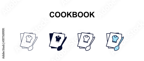 cookbook multi-style outline icon set - hotel concept. Thin line, regular, filled, colored cookbook icon