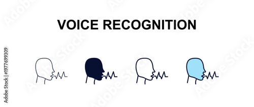 voice recognition multi-style outline icon set - ai and tech concept. Thin line, regular, filled, colored voice recognition icon