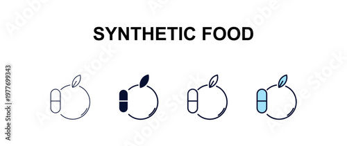 synthetic food multi-style outline icon set - ai and tech concept. Thin line, regular, filled, colored synthetic food icon