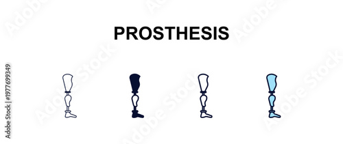 prosthesis multi-style outline icon set - ai and tech concept. Thin line, regular, filled, colored prosthesis icon