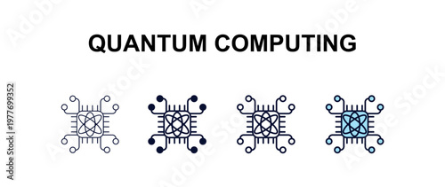 quantum computing multi-style outline icon set - ai and tech concept. Thin line, regular, filled, colored quantum computing icon