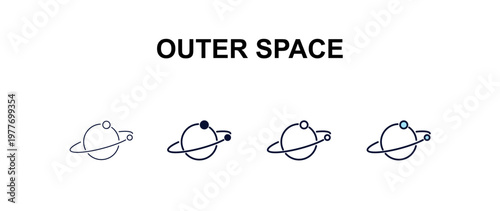 outer space multi-style outline icon set - ai and tech concept. Thin line, regular, filled, colored outer space icon