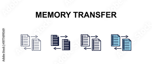 memory transfer multi-style outline icon set - ai and tech concept. Thin line, regular, filled, colored memory transfer icon