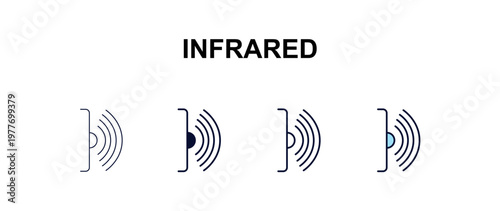 infrared multi-style outline icon set - ai and tech concept. Thin line, regular, filled, colored infrared icon